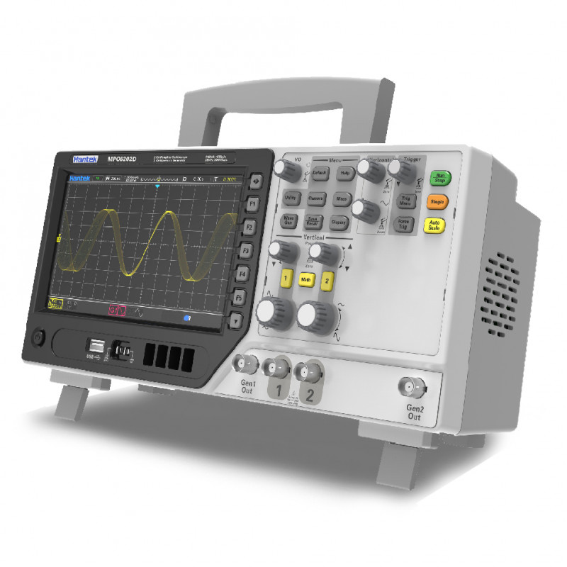 Hantek MPO6082D Oscilloscope à 2 canaux avec 2 Générateurs AWG et 16 canaux d'analyseur logique